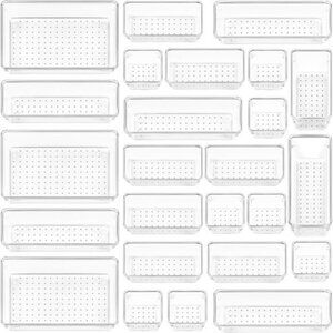 25 PCS Clear Plastic Drawer Organizers Set, 4-Size Versatile Bathroom and Vanity